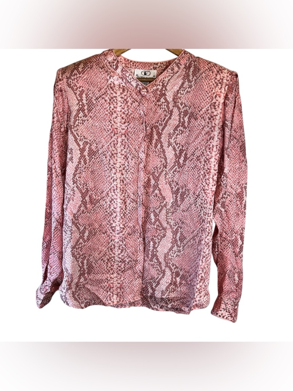 VTG Flora Kung 100% Silk Pink Snake Print Button Front Art To Wear Blouse SZ 12